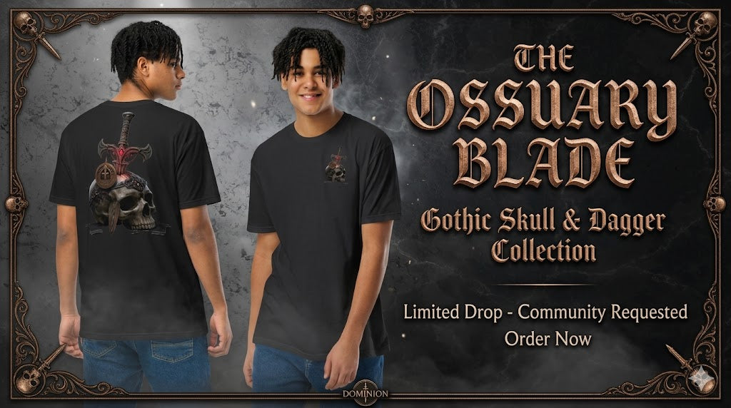 The Ossuary Blade | Bronze Skull & Dagger Gothic Tee